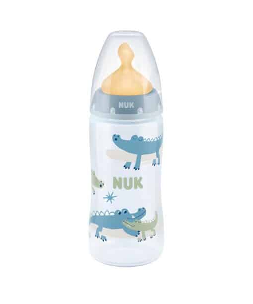 Nuk Πλαστικό Μπιμπερό First Choice Plus Temperature Control Κατά των Κολικών με Θηλή Καουτσούκ 300ml για 0-6 μηνών Γαλάζιο Κροκοδειλάκια