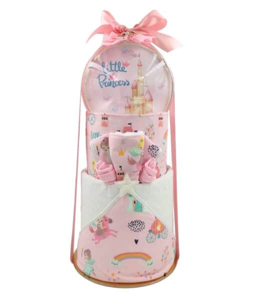 Diaper cake πριγκίπισσα με κρεμαστό διακοσμητικό