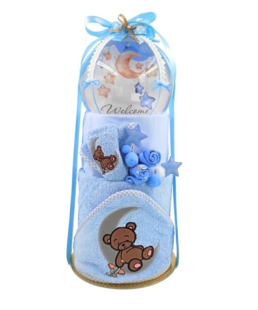 Diaper cake αρκουδάκι με κρεμαστό διακοσμητικό